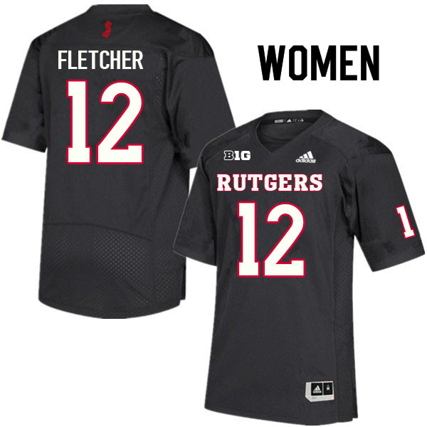 Women #12 Kenny Fletcher Rutgers Scarlet Knights College Football Jerseys Sale-Black - Click Image to Close